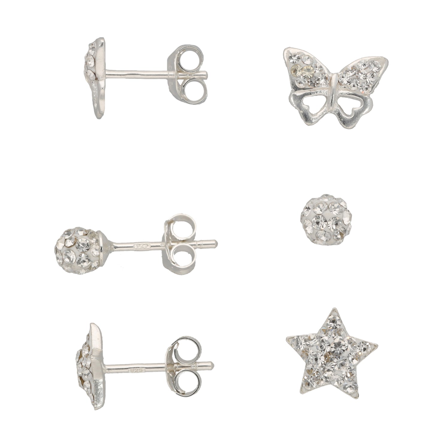 New Silver Sterling Imitation Gems Stud Earrings Set