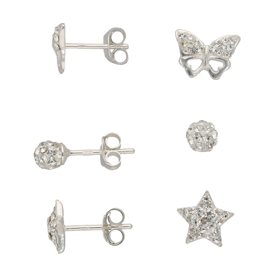 New Silver Sterling Imitation Gems Stud Earrings Set