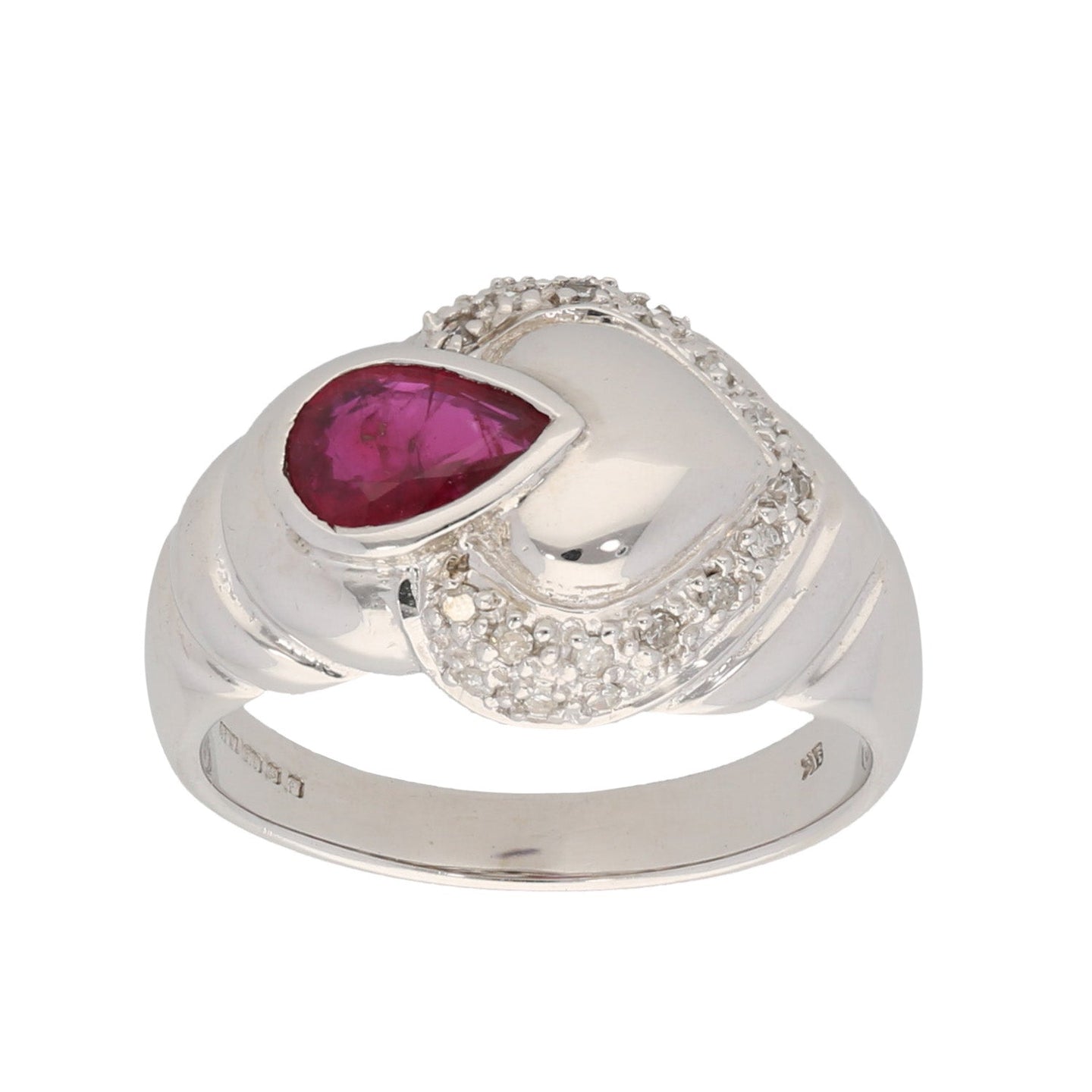 9ct White Gold 0.19ct Diamond & Ruby Dress/Cocktail Ring Size N