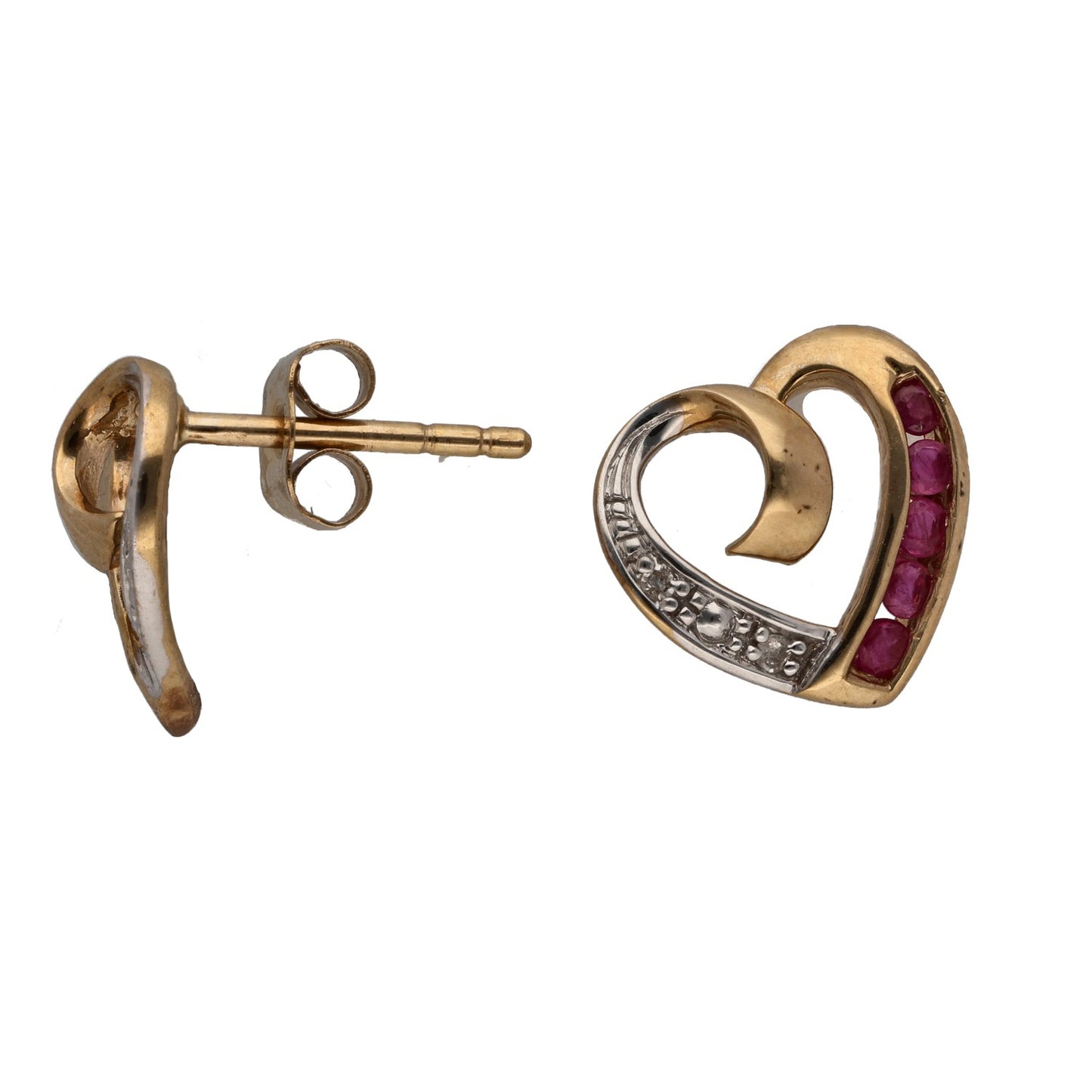 9ct White Gold Ruby & 0.02ct Diamond Heart Stud Earrings