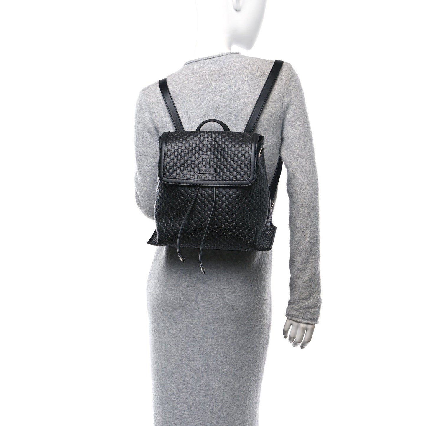 Gucci Microguccissima Drawstring Backpack Leather Bag - Black