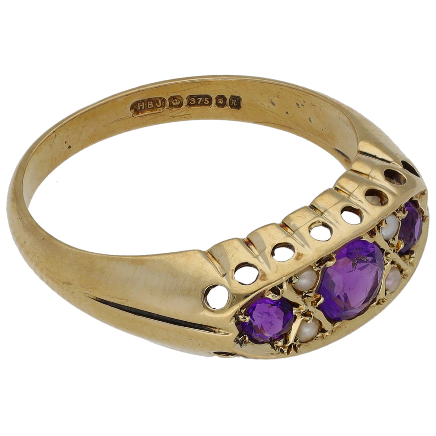 9ct Gold Amethyst & Cultured Pearl Dress/Cocktail Ring Size O
