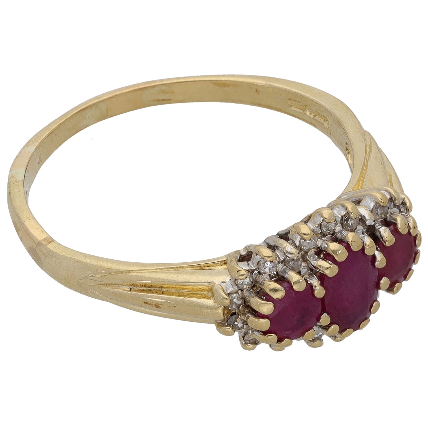 9ct Gold Ruby & 0.20ct Diamond Dress/Cocktail Ring Size T