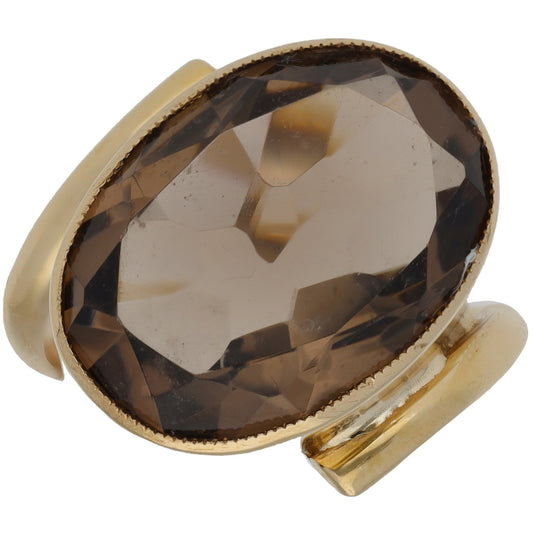 9ct Gold Smoky Quartz Single Stone Ring Size O