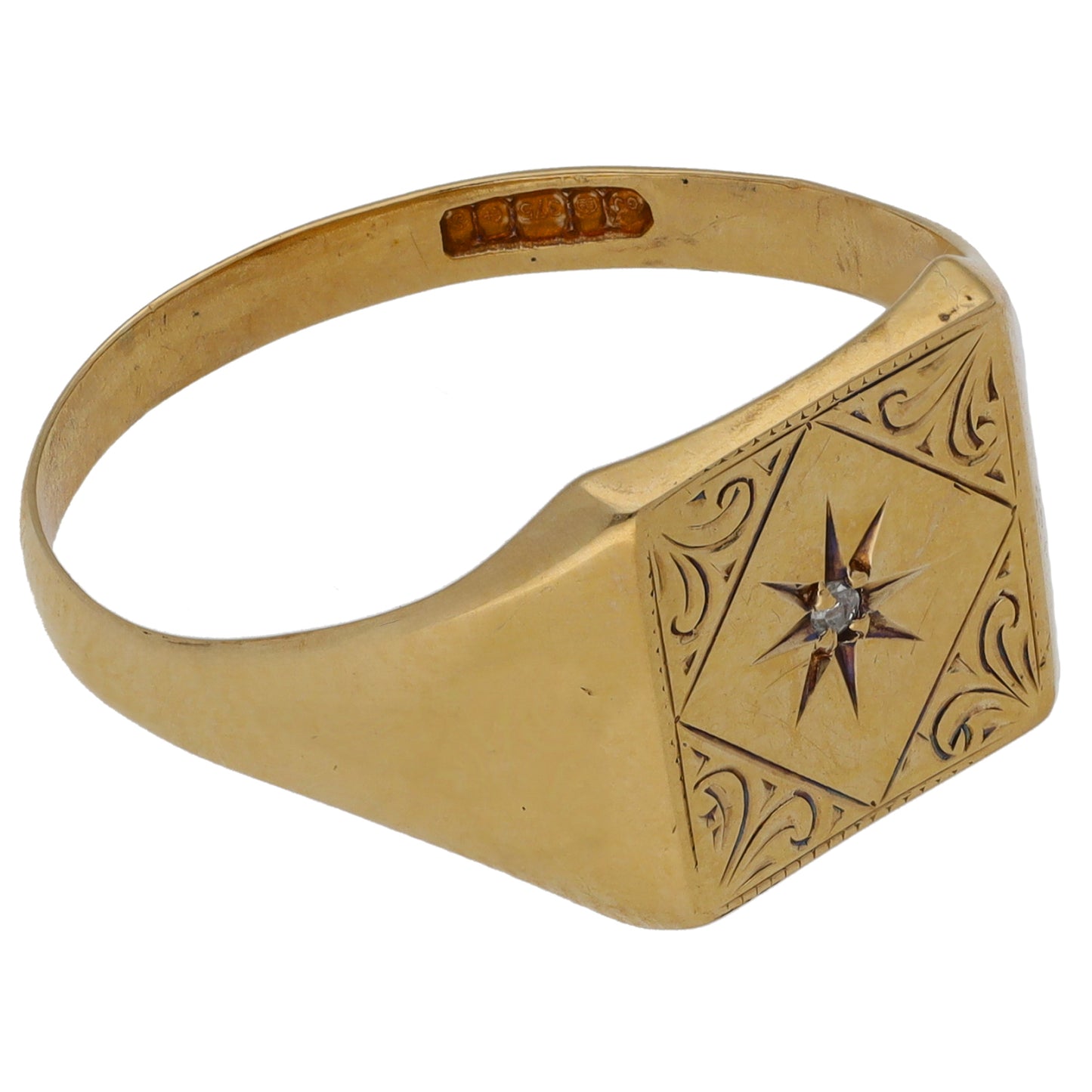 9ct Gold 0.01ct Diamond Signet Ring Size R