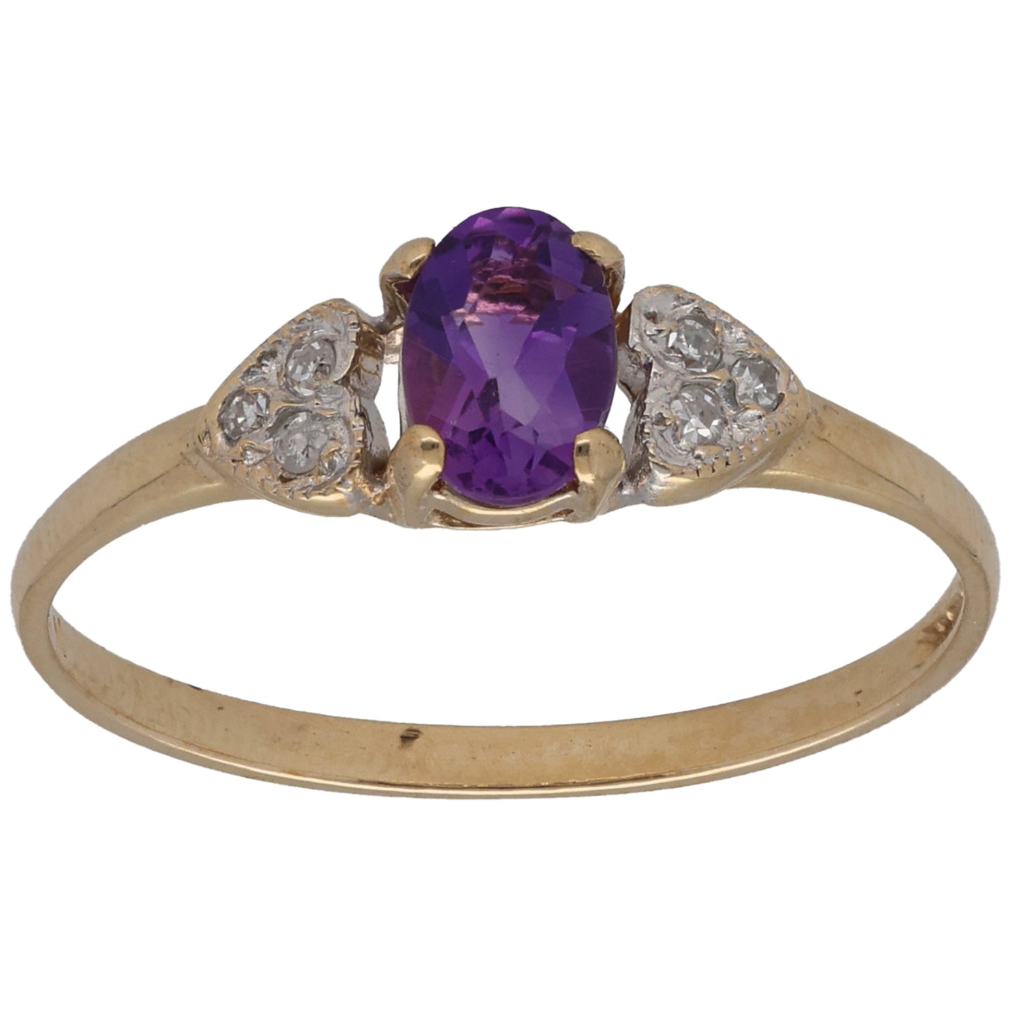 9ct Gold Amethyst & 0.03ct Diamond Single Stone Ring With Accents Size P
