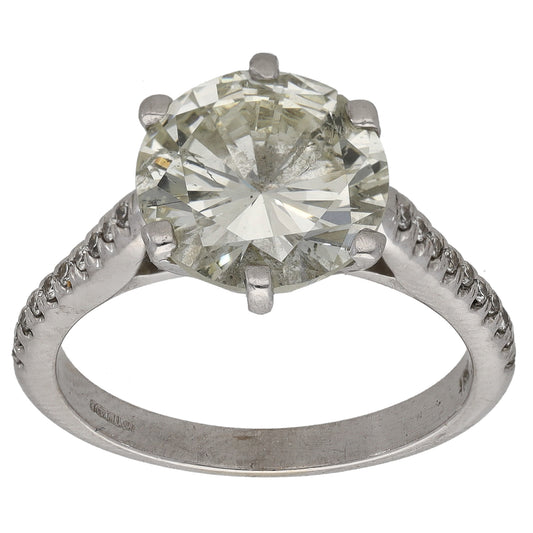 18ct White Gold 4.05ct Diamond Solitaire Ring With Accent Stones Size N