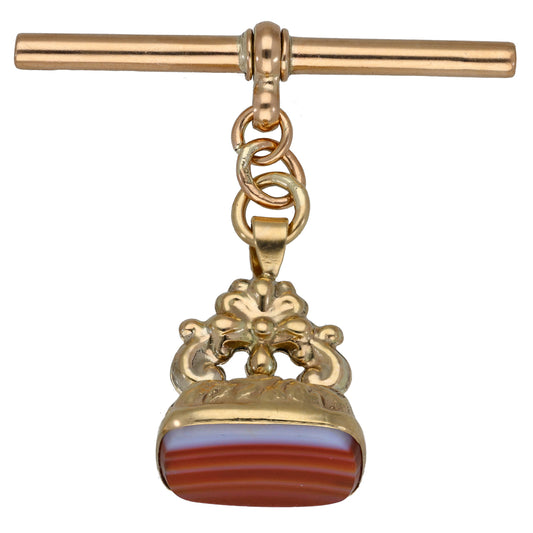 9ct Gold Agate Fob Pendant