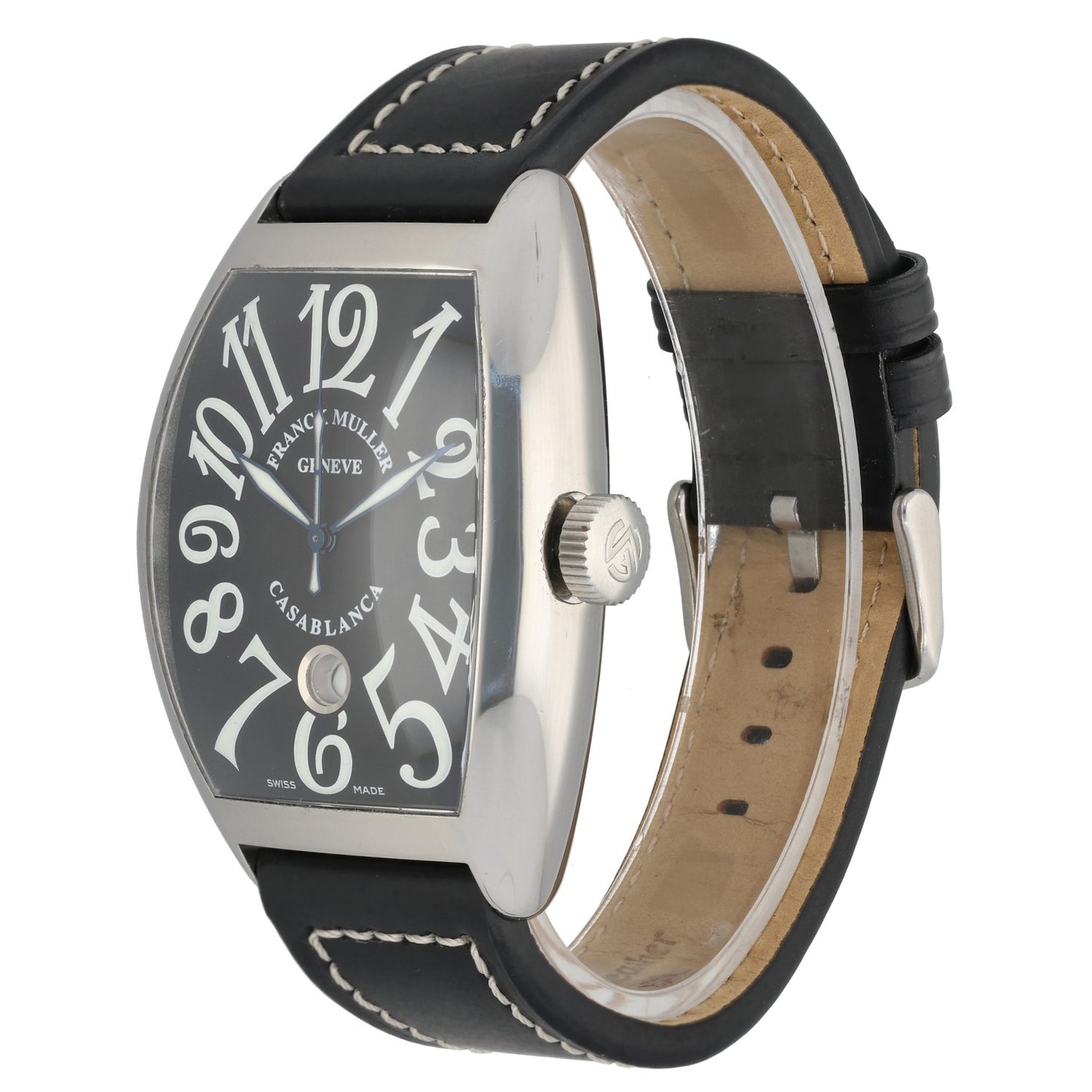 Franck Muller Casablanca 8880 C DT, black dial, black leather strap, front angle image