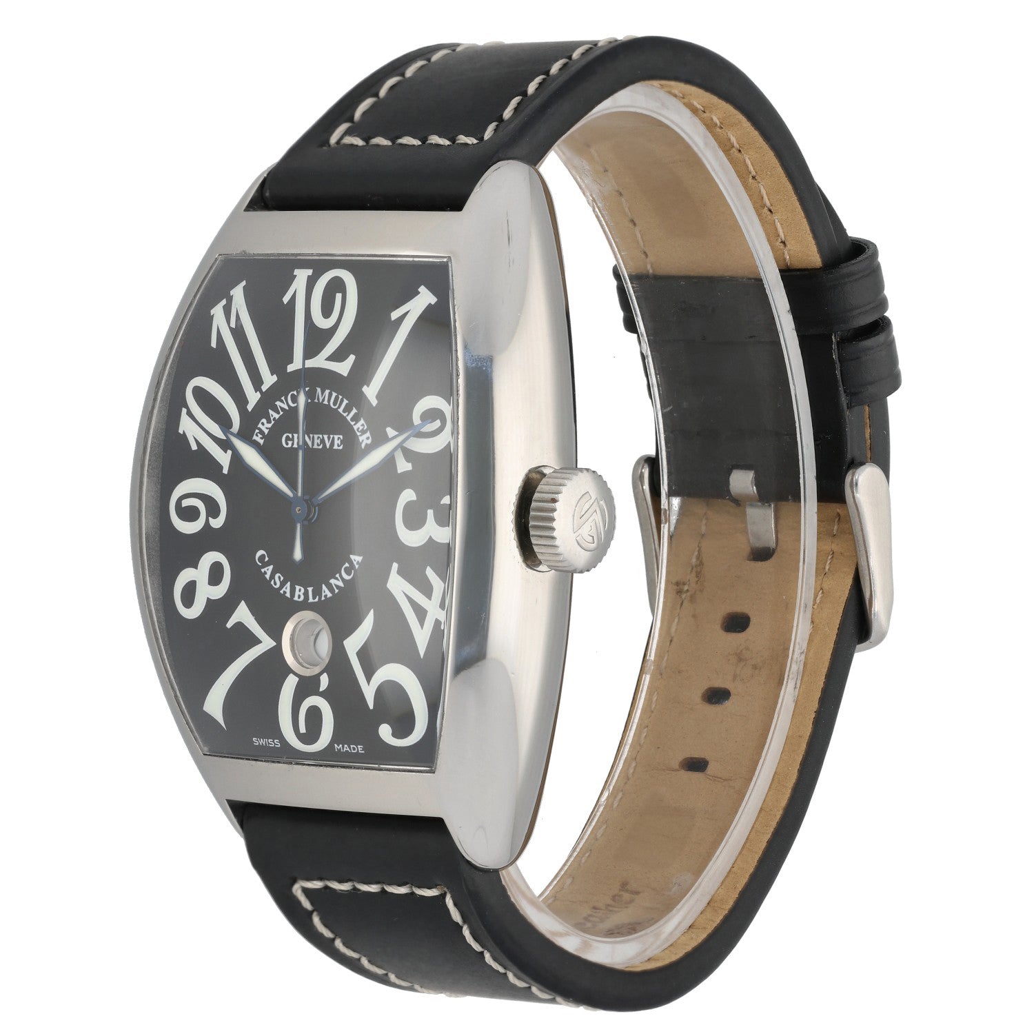 Franck Muller Casablanca 8880 C DT, black dial, black leather strap, front angle image