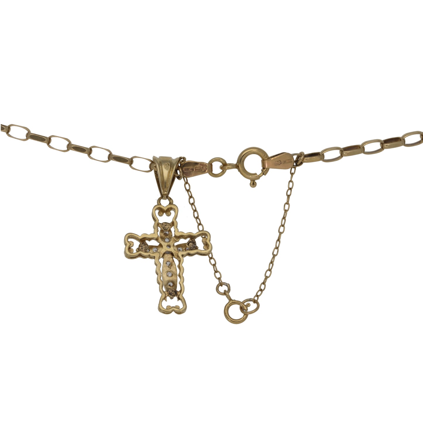9ct Gold Cubic Zirconia Cross Pendant With Chain