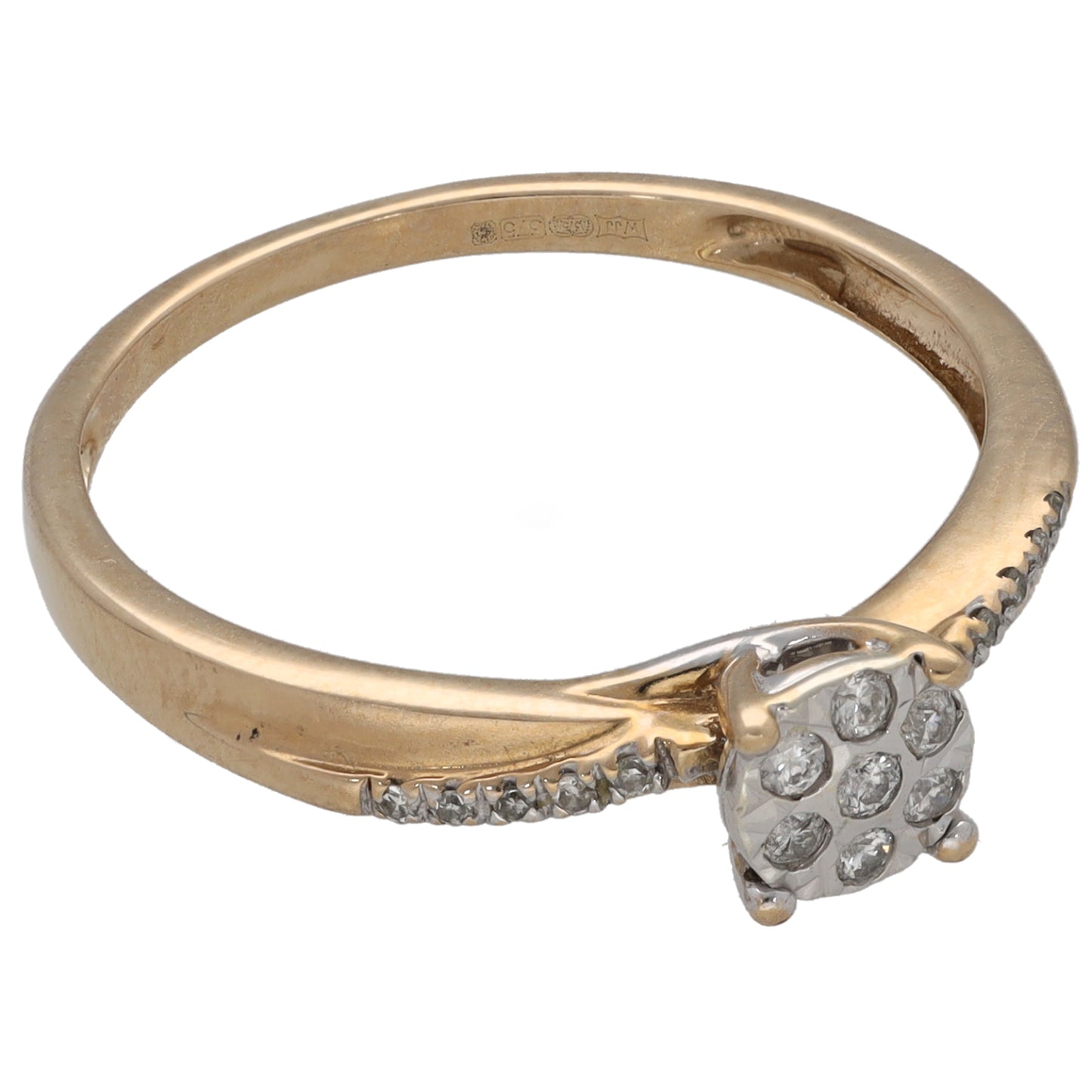 9ct Gold 0.10ct Diamond Cluster Ring Size P