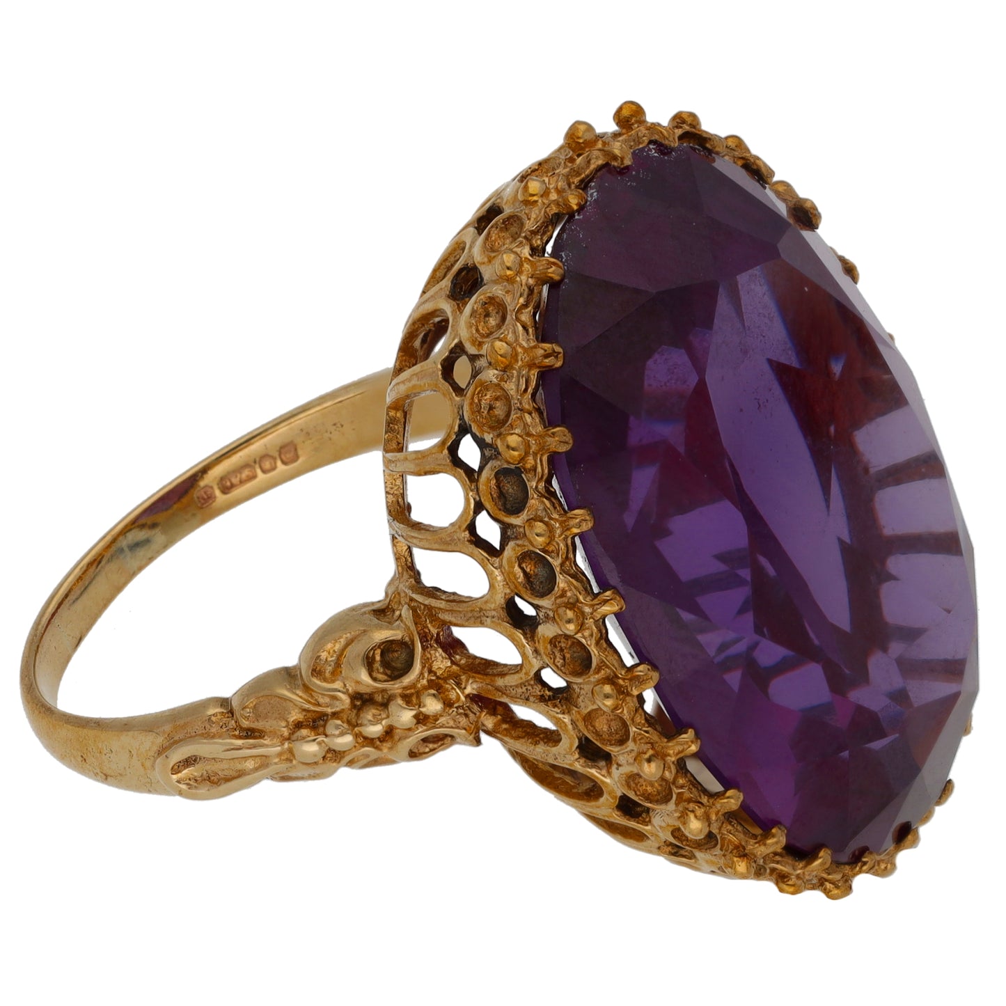 9ct Gold Man Made Sapphire Single Stone Ring Size R