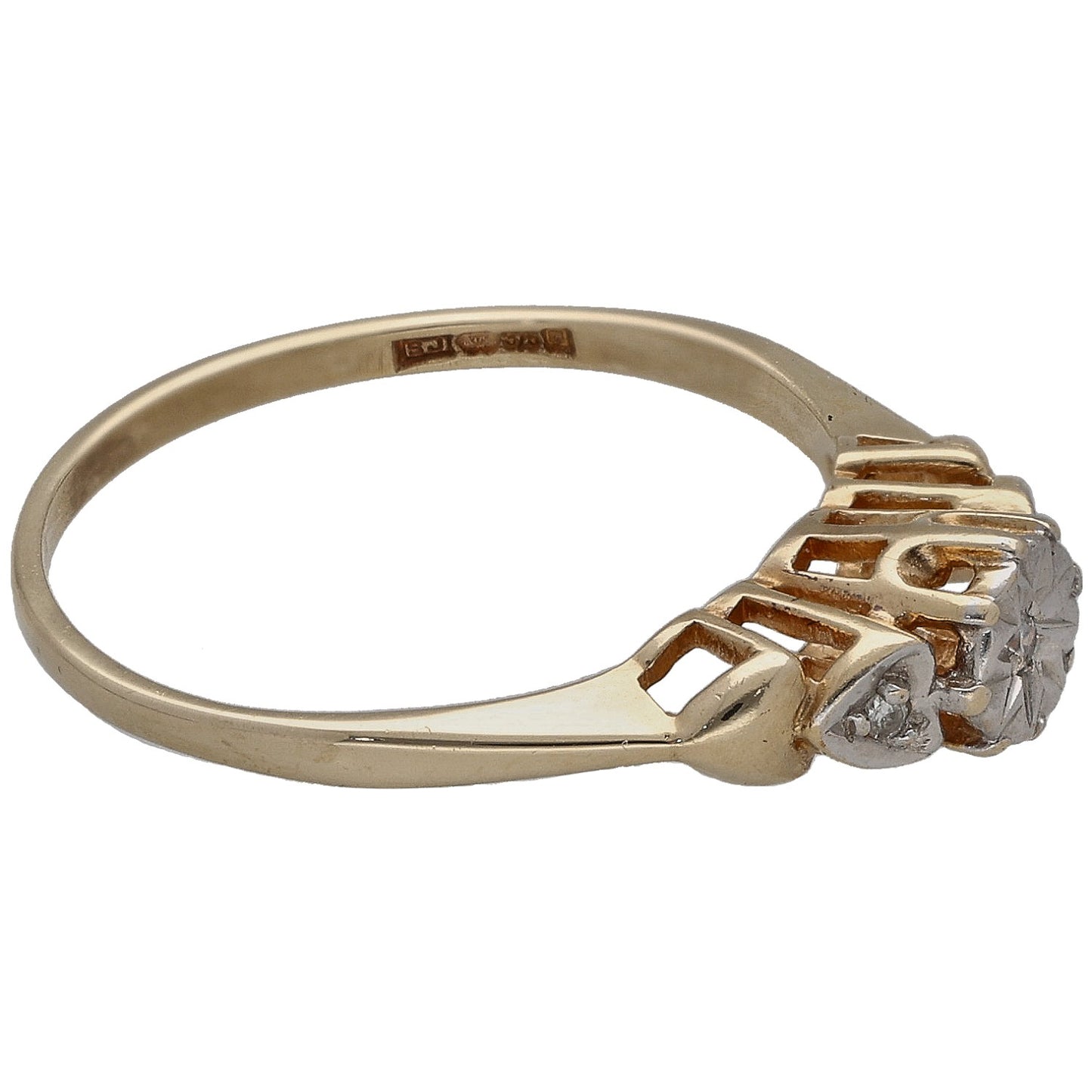 9ct Gold 0.025ct Diamond Trilogy Ring Size L