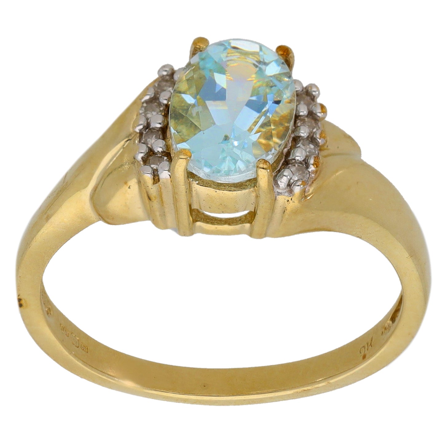 9ct Gold Aquamarine & 0.04ct Diamond Dress/Cocktail Ring Size O