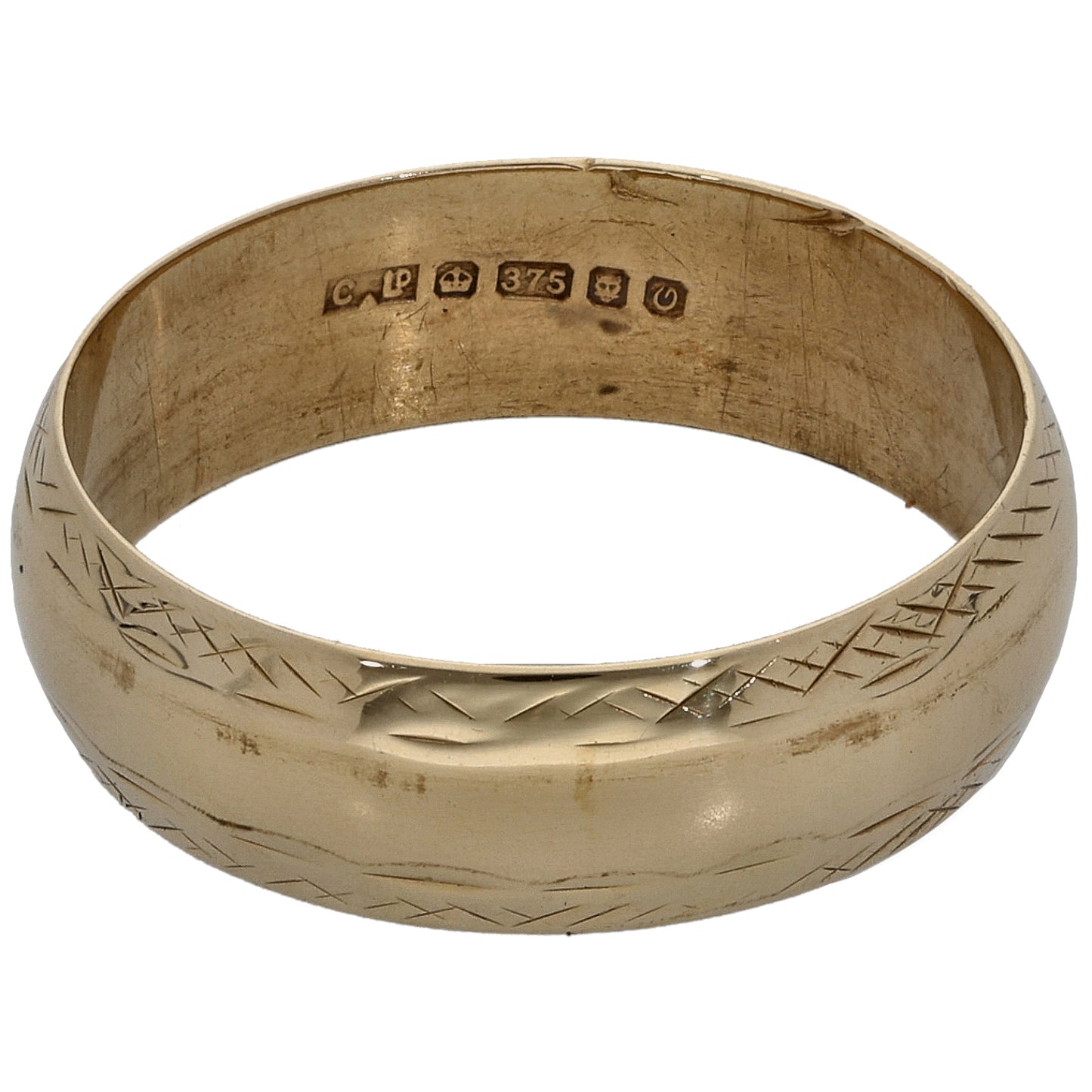 9ct Gold Patterned Wedding Ring Size N