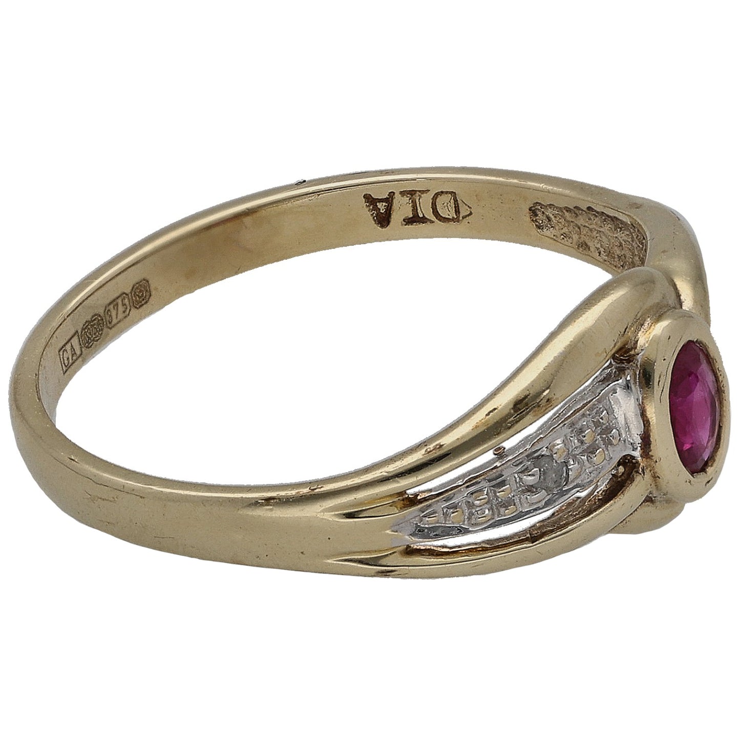 9ct Gold Ruby & 0.01ct Diamond Dress/Cocktail Ring Size L