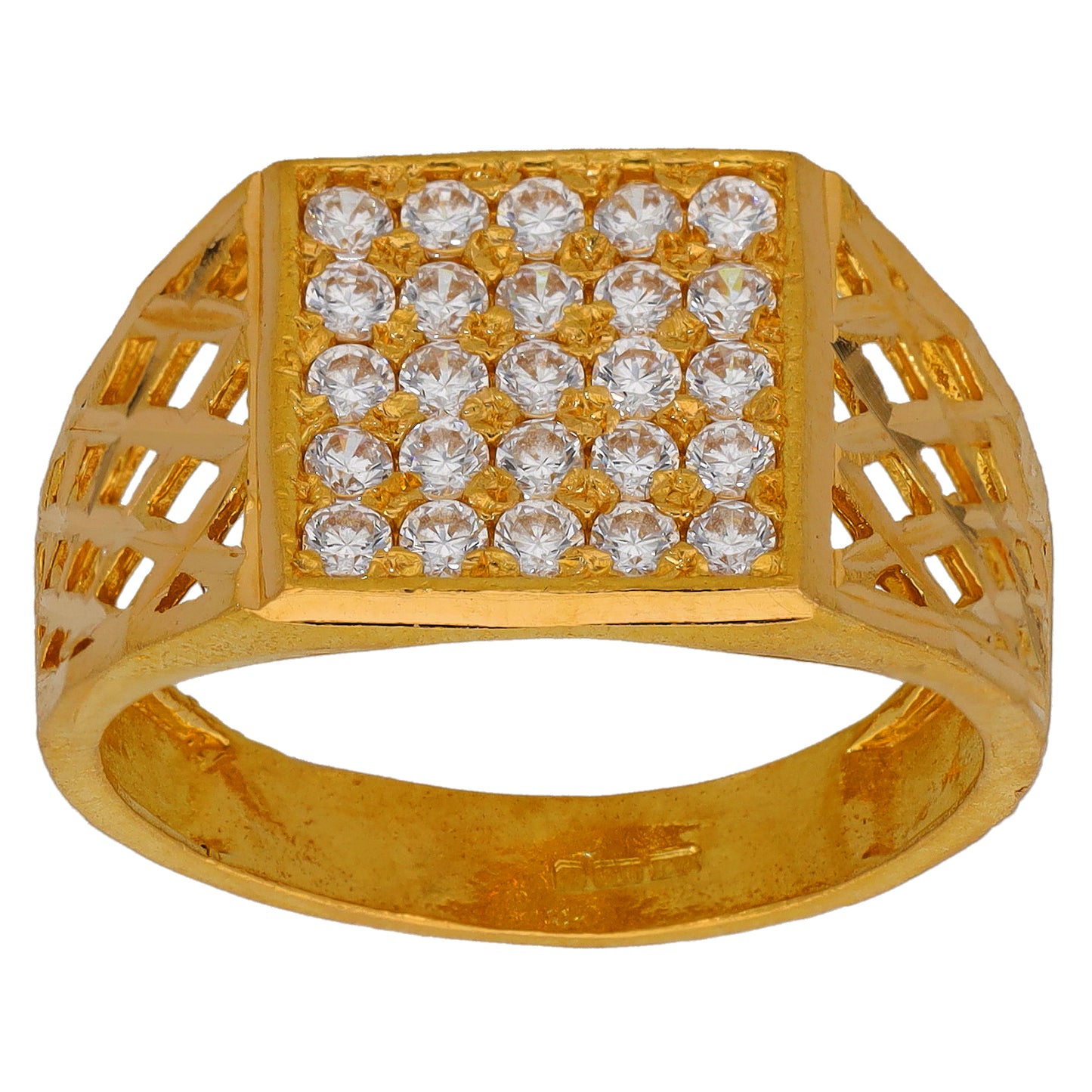 22ct Gold Cubic Zirconia Patterned Signet Ring Size T