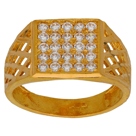 22ct Gold Cubic Zirconia Patterned Signet Ring Size T