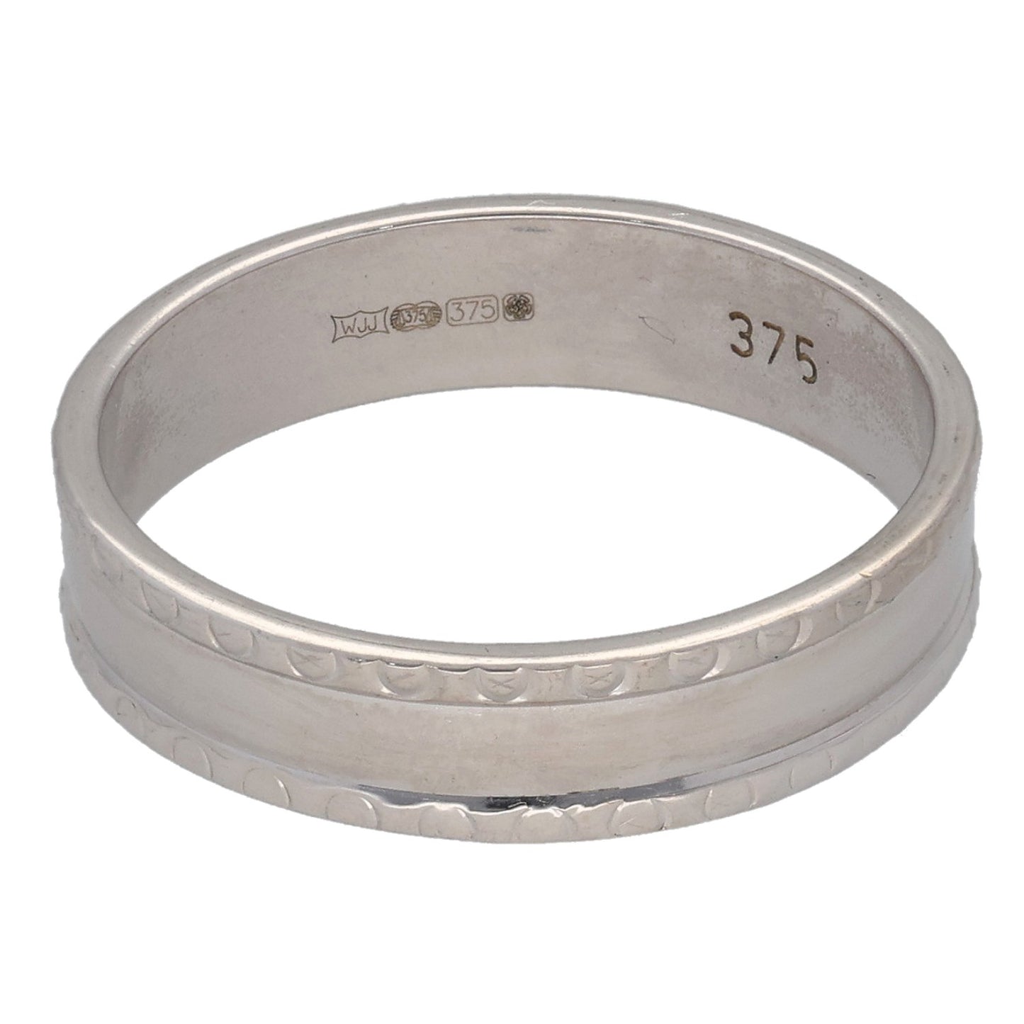 9ct White Gold Patterned Wedding Ring Size N
