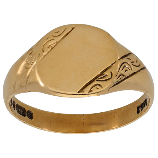 9ct Gold Patterned Signet Ring Size U