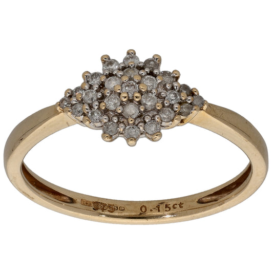 9ct Gold 0.15ct Diamond Cluster Ring Size L