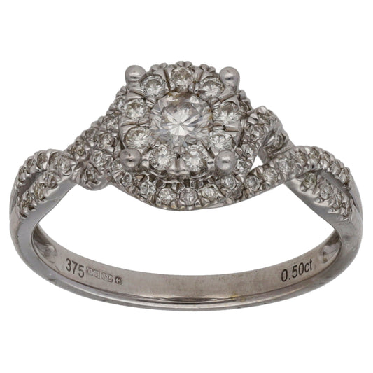 9ct White Gold 0.50ct Diamond Cluster Ring Size M