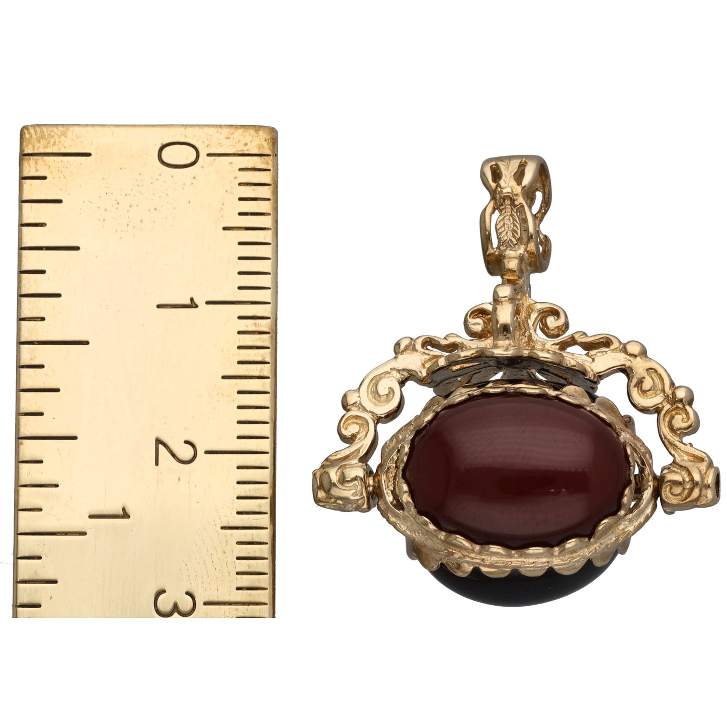 9ct Gold Tiger's Eye & Carnelian & Onyx Fob Pendant