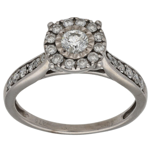 9ct White Gold 0.50ct Diamond Cluster Ring Size K