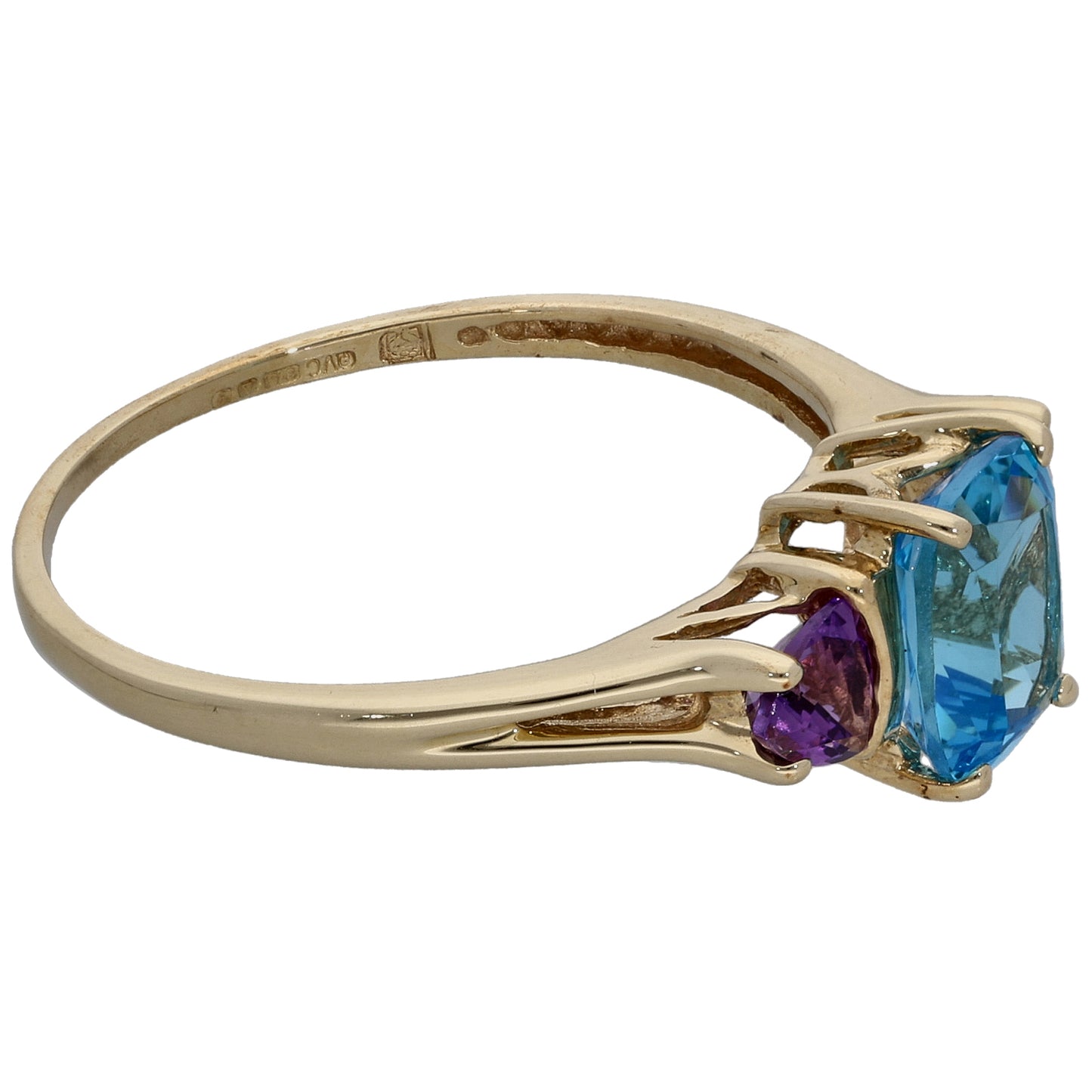 9ct Gold Topaz & Amethyst Trilogy Ring Size S