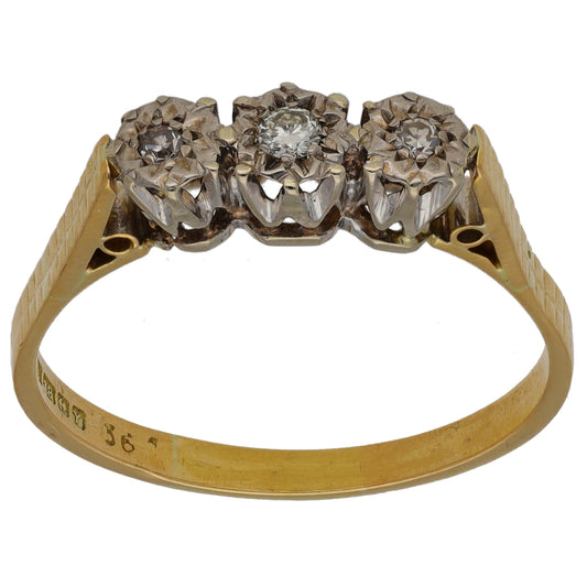 18ct Gold 0.10ct Diamond Trilogy Ring Size T