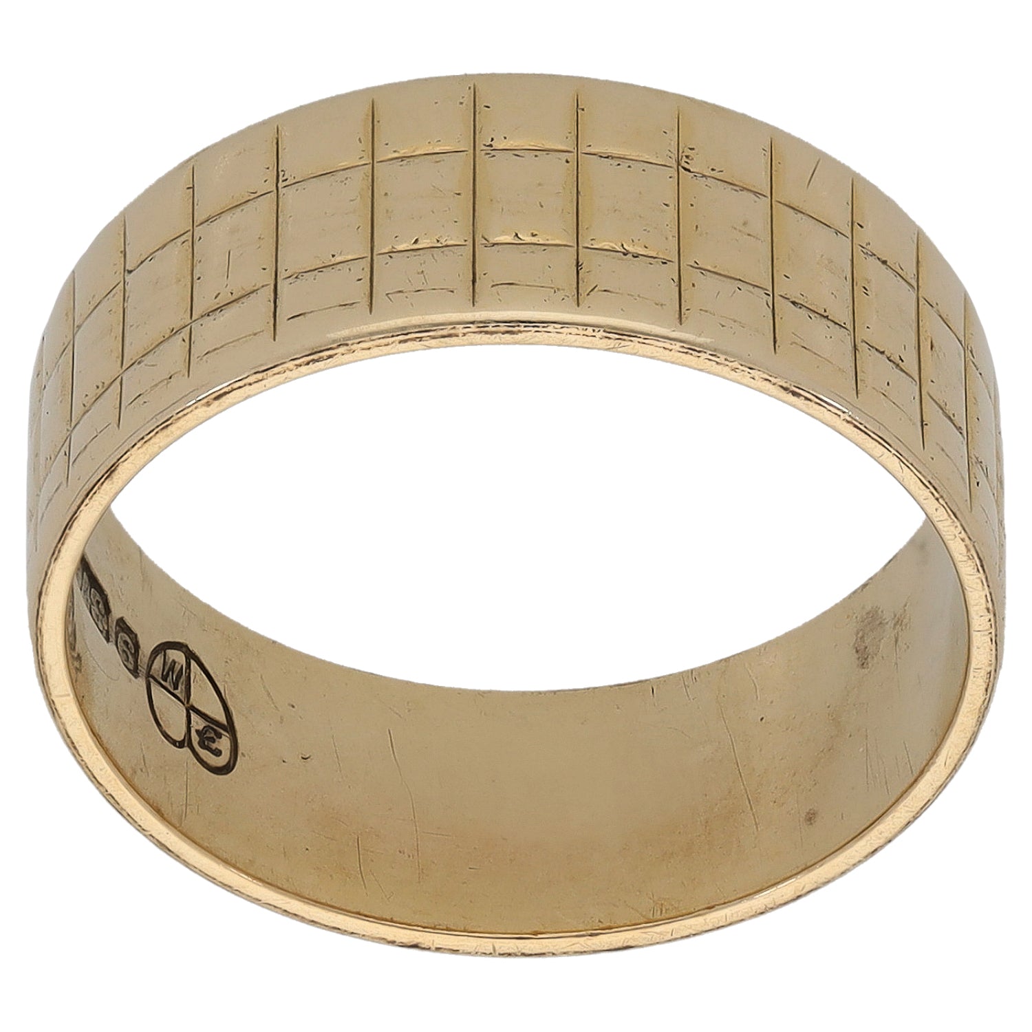9ct Gold Patterned Wedding Ring Size N 1/2 | H&T