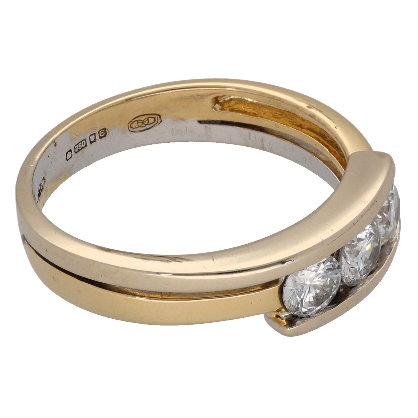 18ct Bi-Colour Gold 0.66ct Diamond Three Stone Ring Size M
