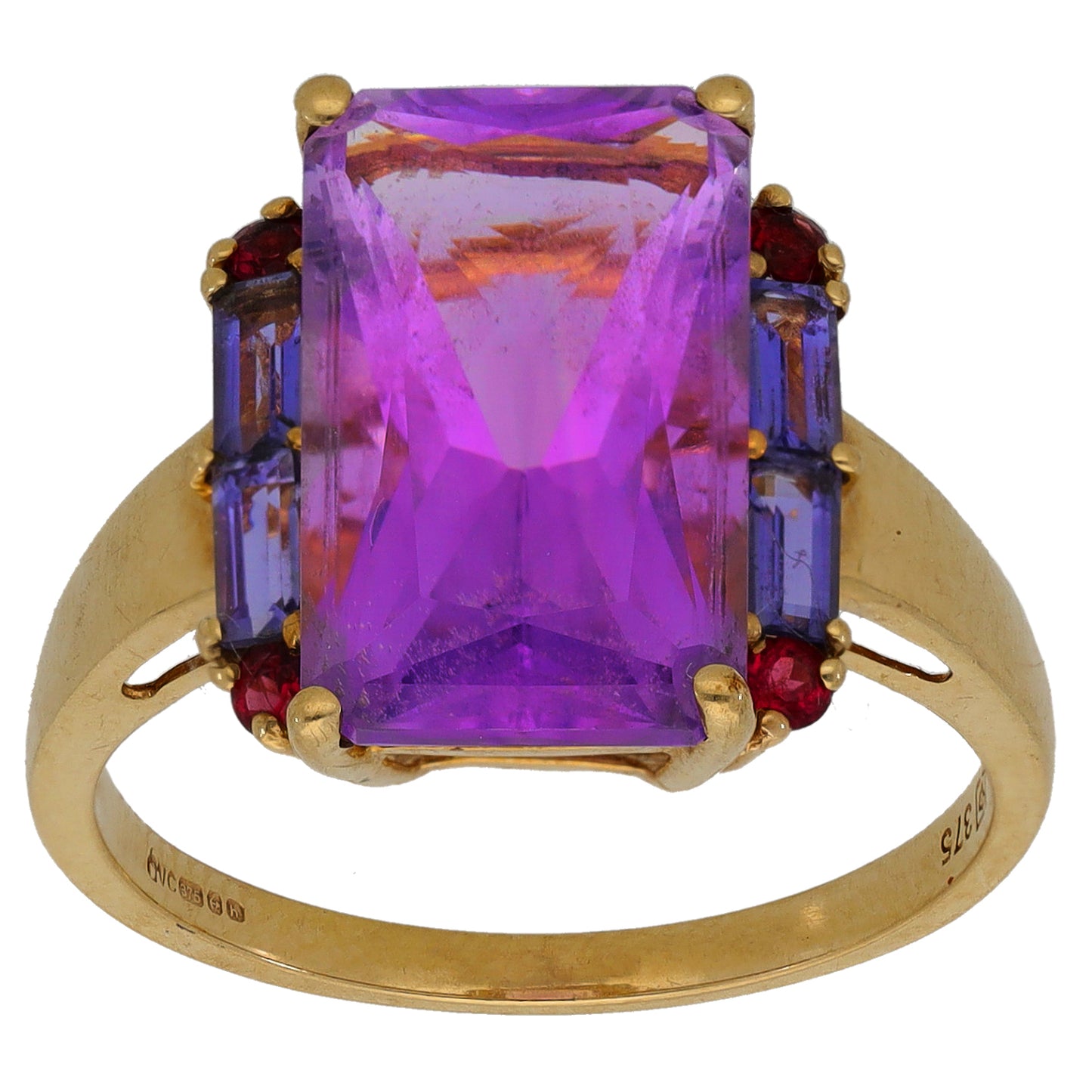 9ct Gold Amethyst, Iolite & Garnet Dress/Cocktail Ring Size Q