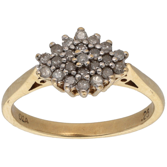9ct Gold 0.25ct Diamond Cluster Ring Size M
