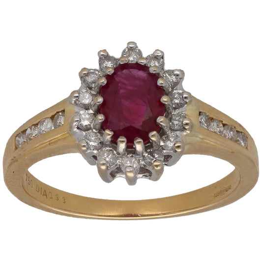 18ct Gold Ruby & 0.33ct Diamond Dress/Cocktail Ring Size N