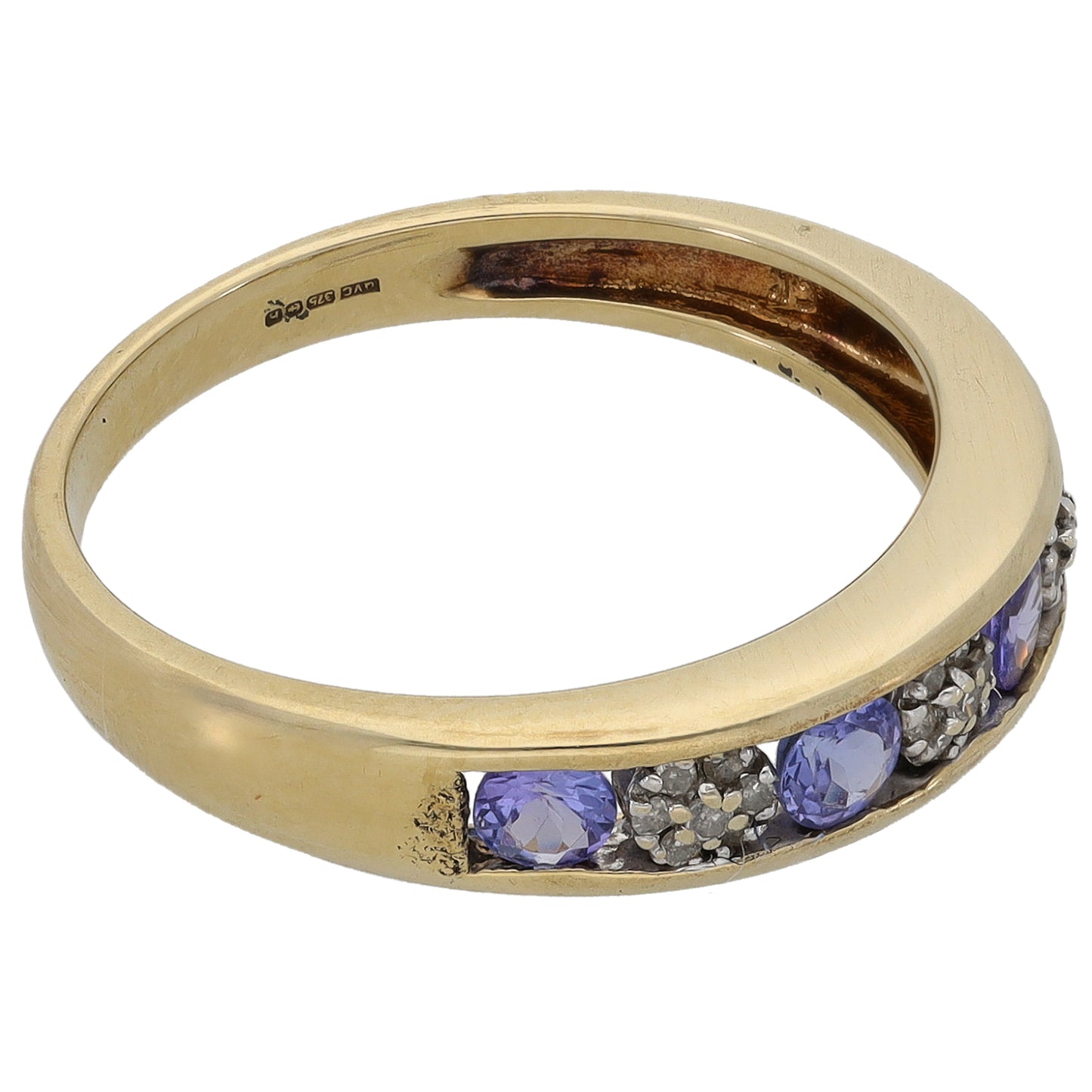 9ct Gold 0.105ct Diamond & Tanzanite Half Eternity Ring Size M