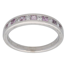 Load image into Gallery viewer, 18ct White Gold Sapphire &amp; 0.63ct Diamond Half Eternity Ring Size O
