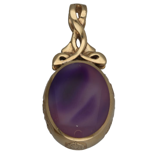 9ct Gold Agate & Quartz Fob Pendant