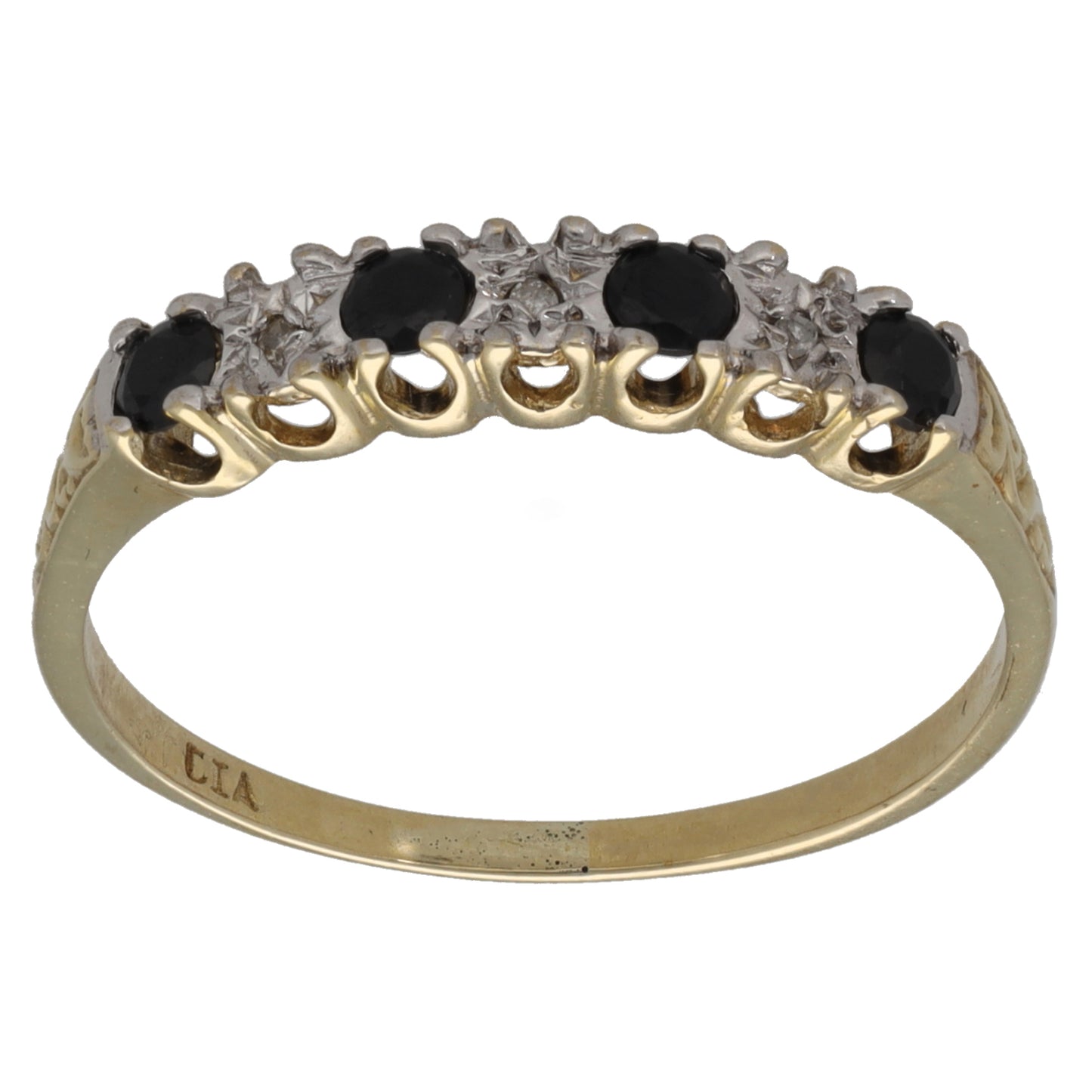 9ct Gold Imitation & 0.015ct Diamond Half Eternity Ring Size R
