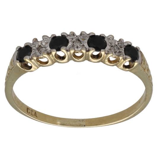 9ct Gold Imitation & 0.015ct Diamond Half Eternity Ring Size R