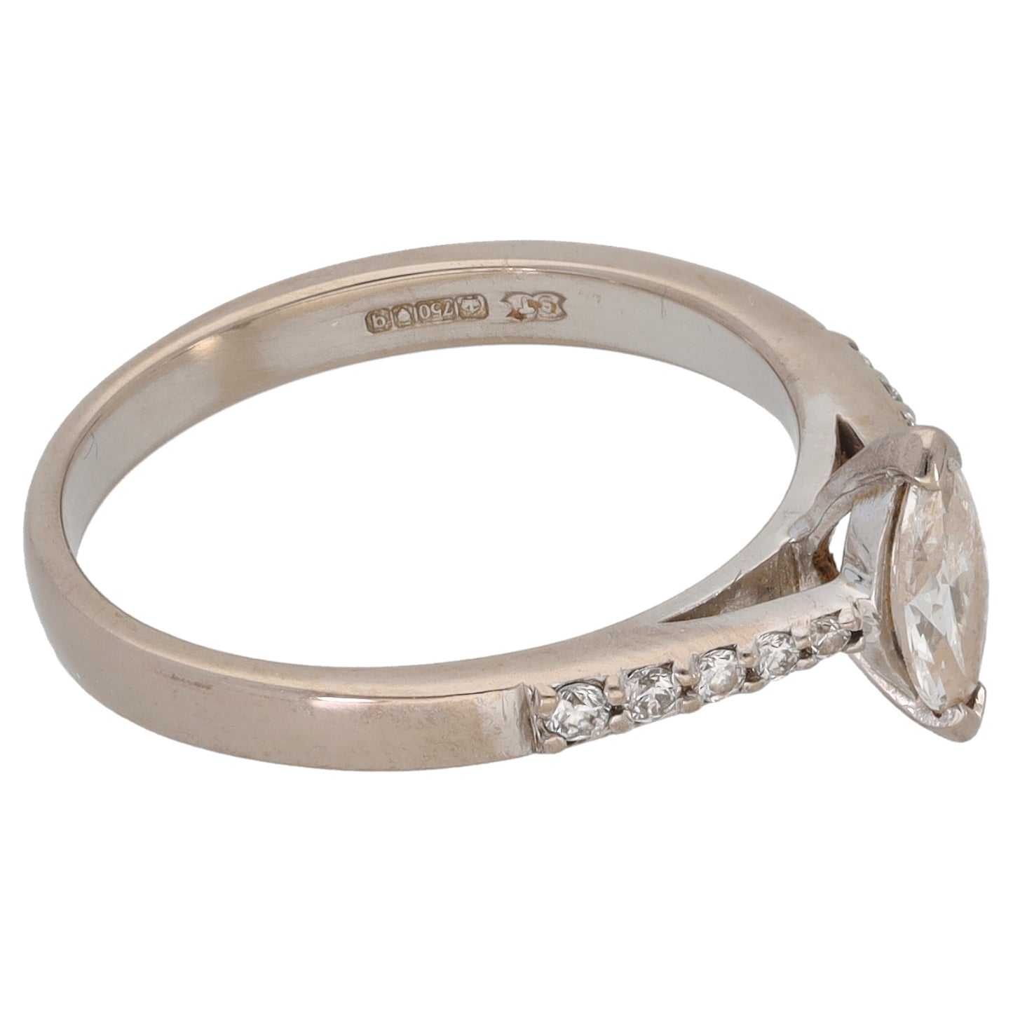 18ct White Gold 0.56ct Diamond Solitaire Ring With Accent Stones Size L