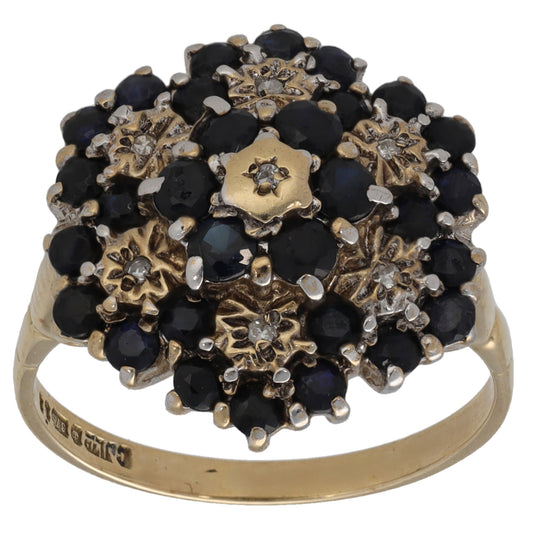 9ct Gold Sapphire & 0.035ct Diamond Dress/Cocktail Ring Size M