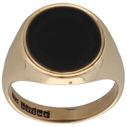 9ct Gold Onyx Single Stone Signet Ring Size R
