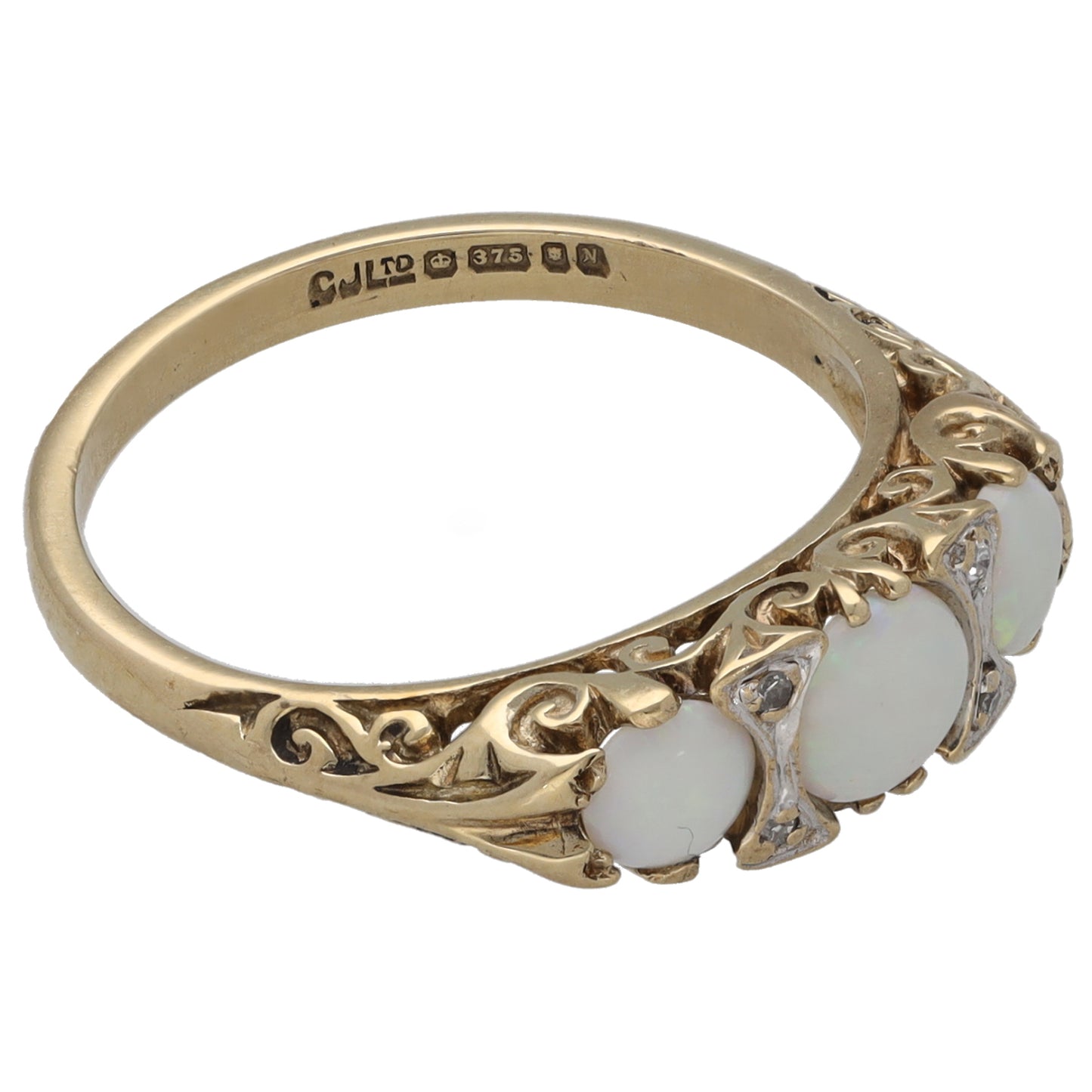 9ct Gold Opal & 0.02ct Diamond Dress/Cocktail Ring Size L