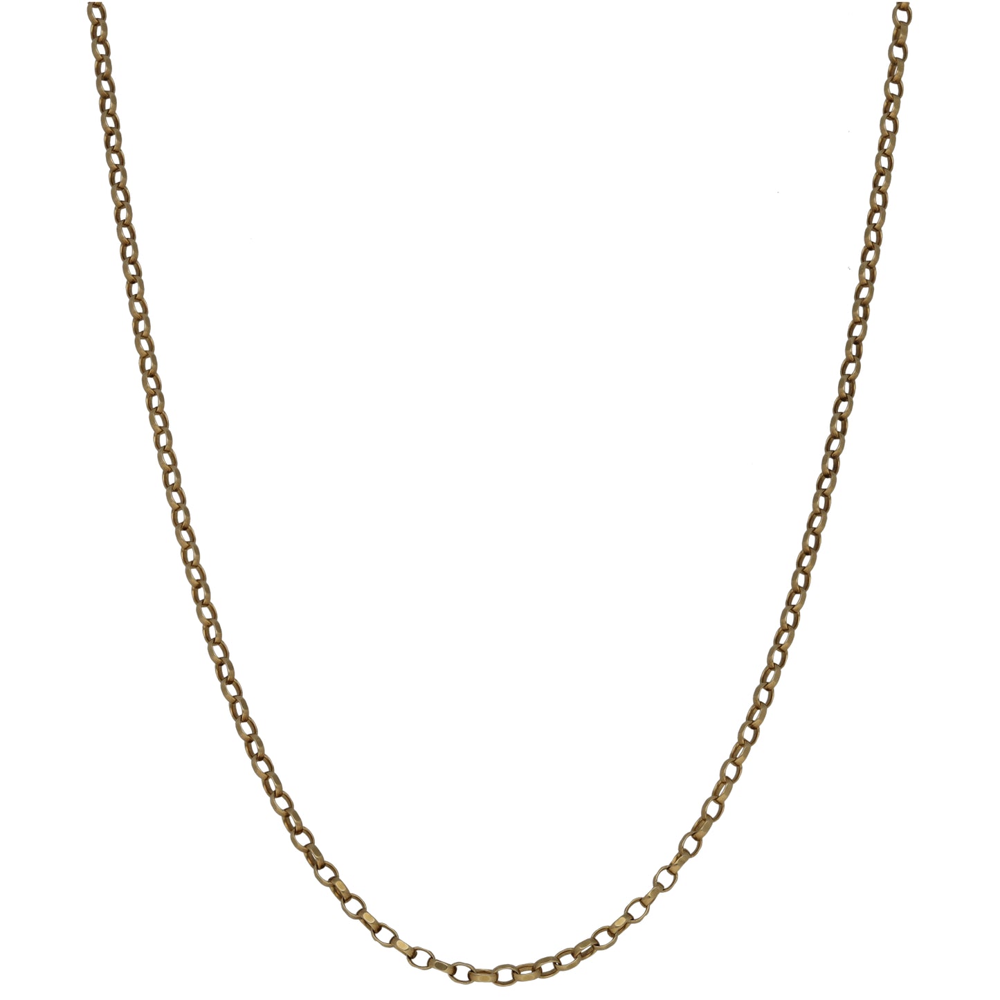 9ct gold belcher chain necklace, 30-inch fine linked chain