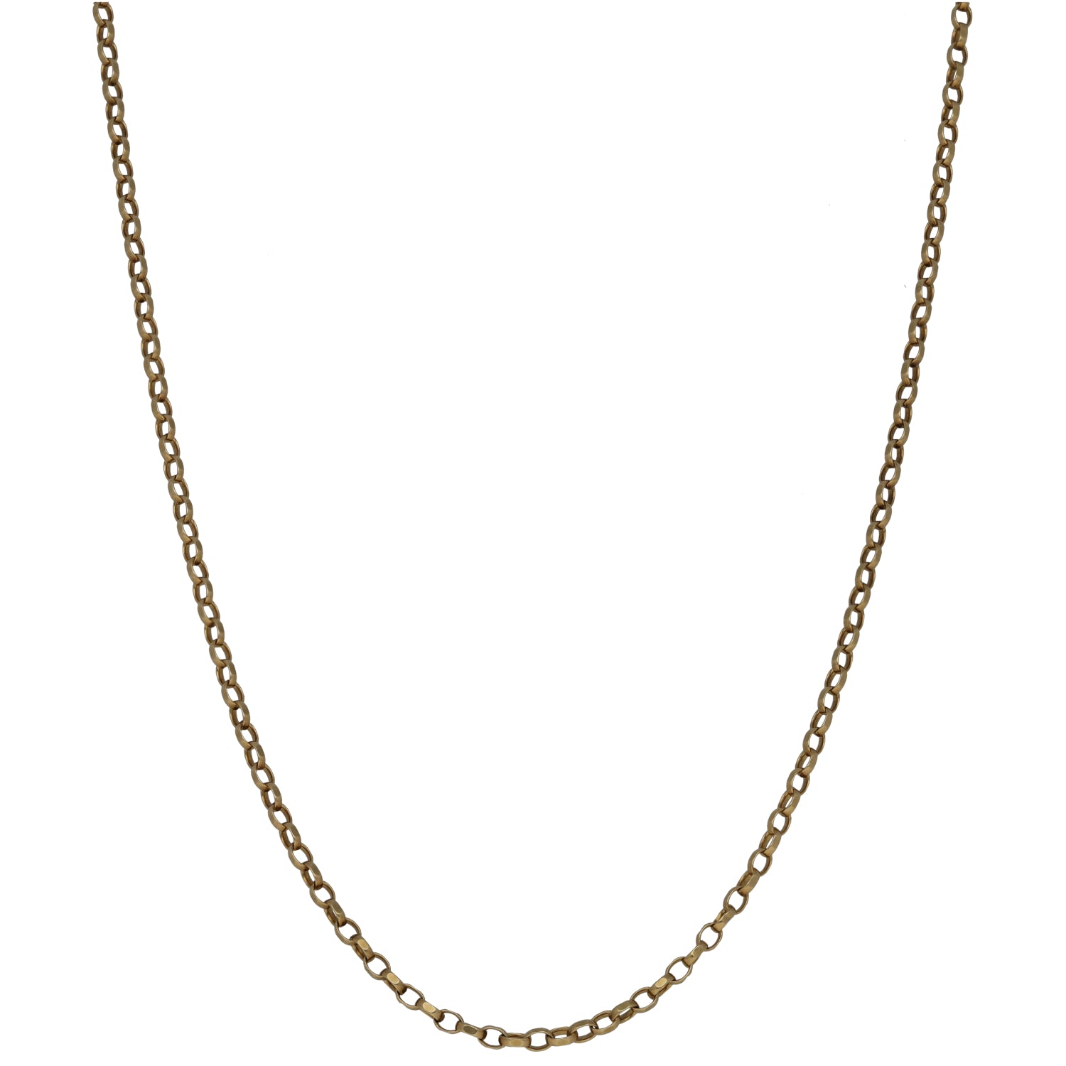 9ct gold belcher chain necklace, 30-inch fine linked chain
