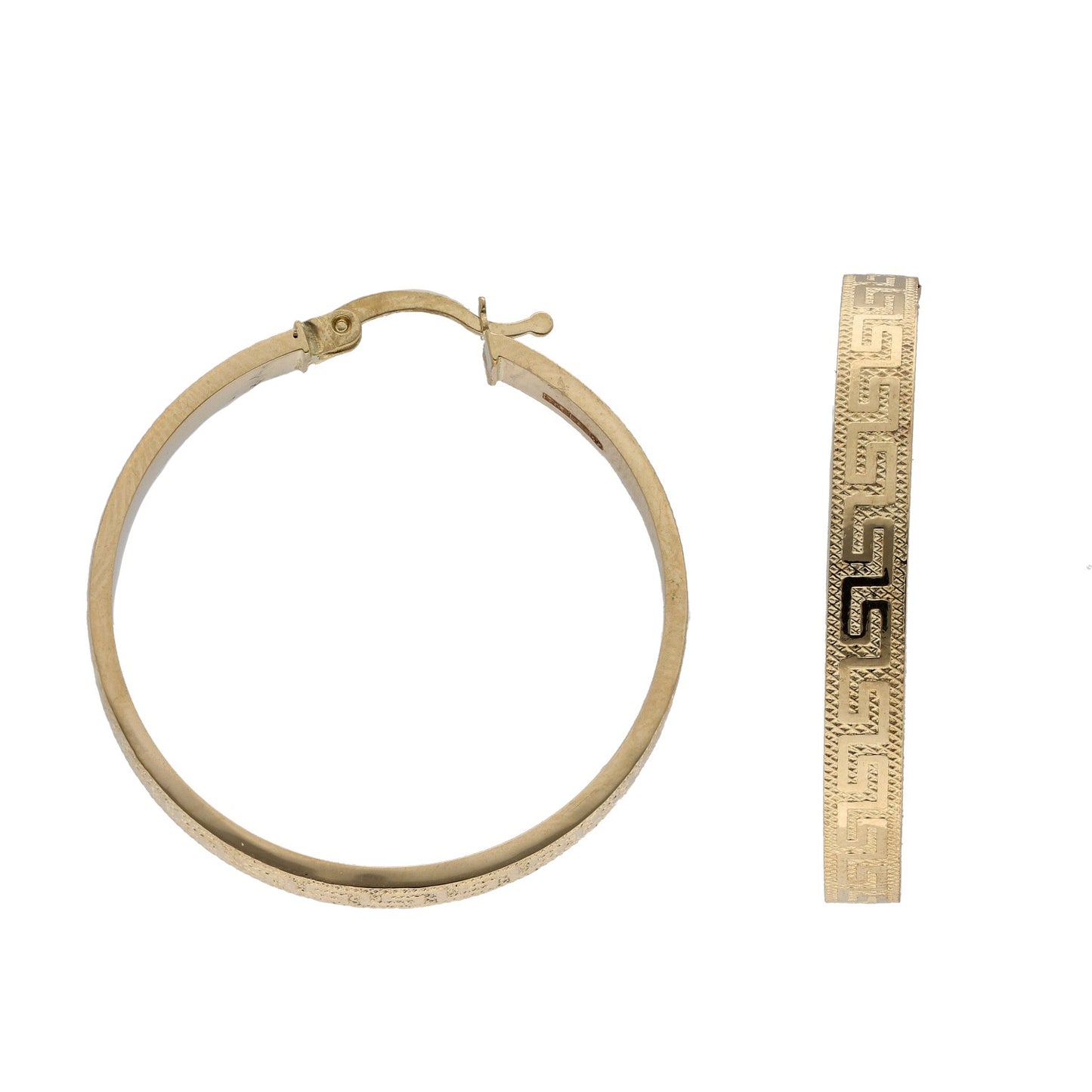 New 14ct Gold Greek Key Hoop Earrings