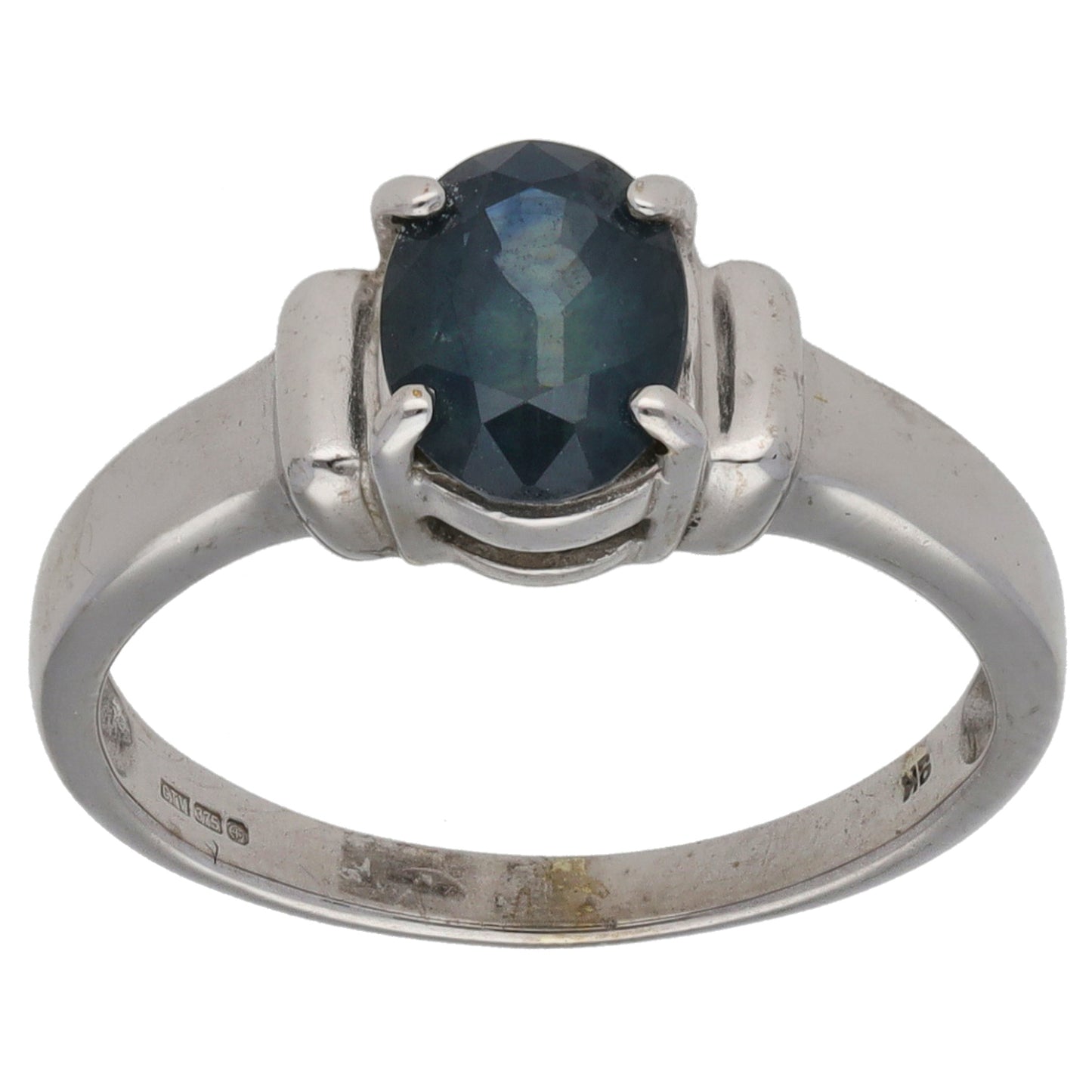 9ct White Gold Sapphire Single Stone Ring Size N
