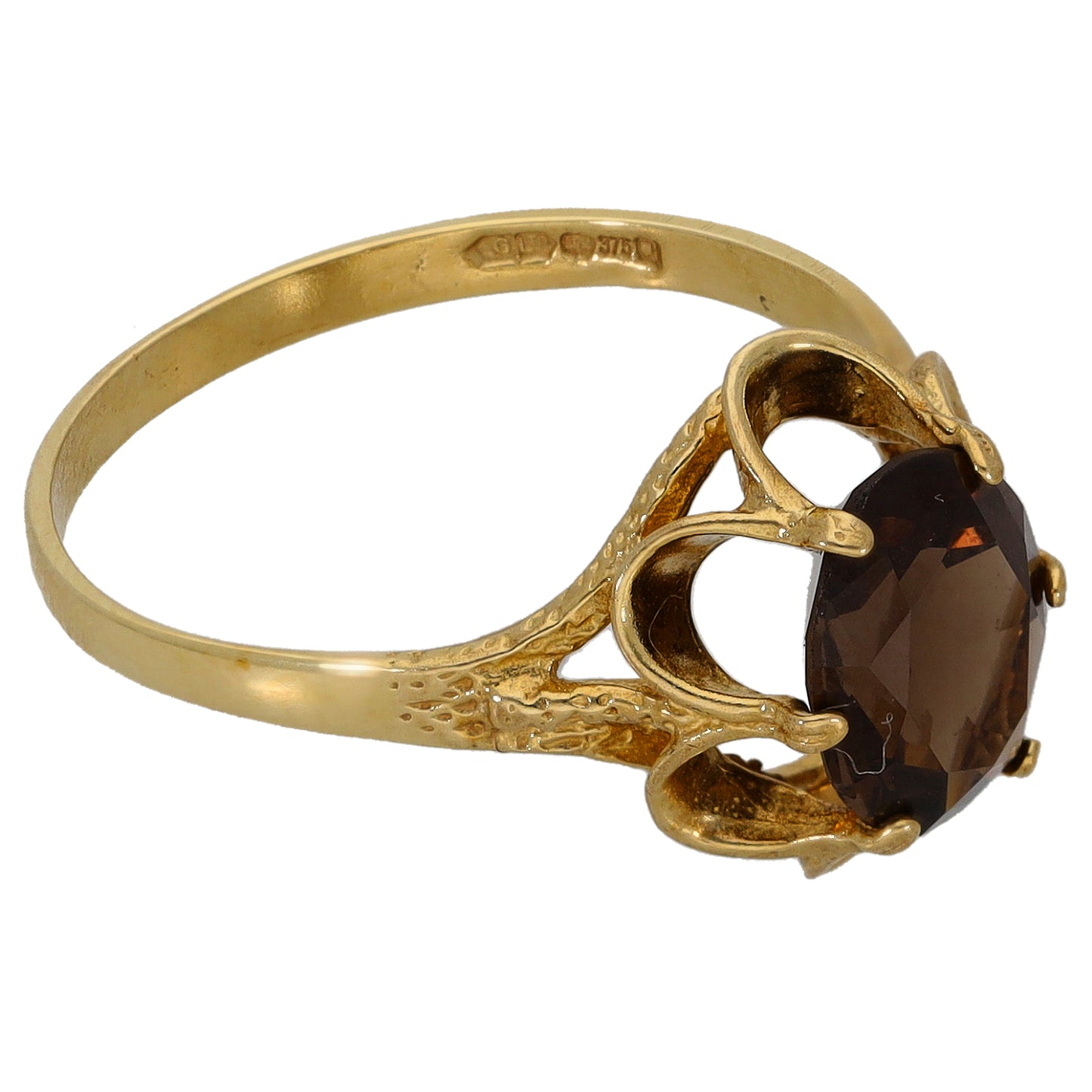 9ct Gold Smoky Quartz Single Stone Ring Size P
